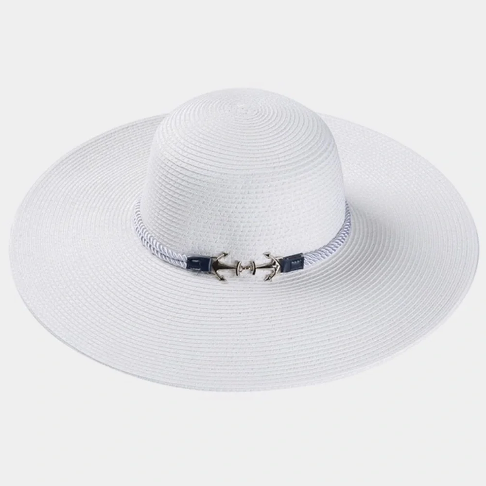 Wide Brim Anchor Embellished Sun Hat